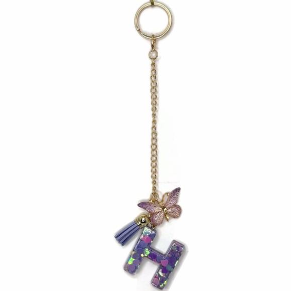 Accessories - Purple Pink Hearts 'H' Butterfly Tassel Plastic Bag Charm Keychain
